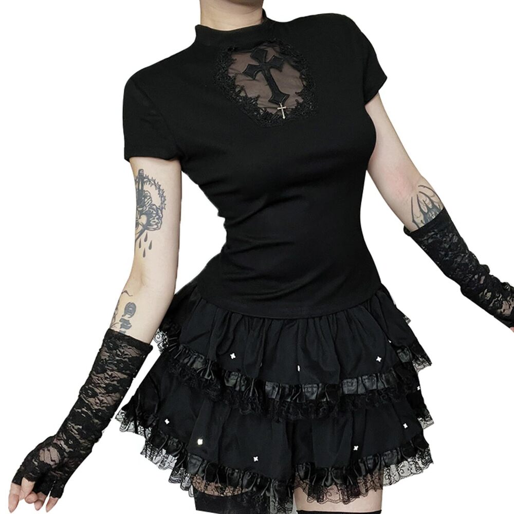 8839 Black Mini Skirt High Waist Patchwork Skirt Summer Kawaii Cute Skirts